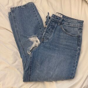 Stradivarius Light Blue Distressed Mom Jeans